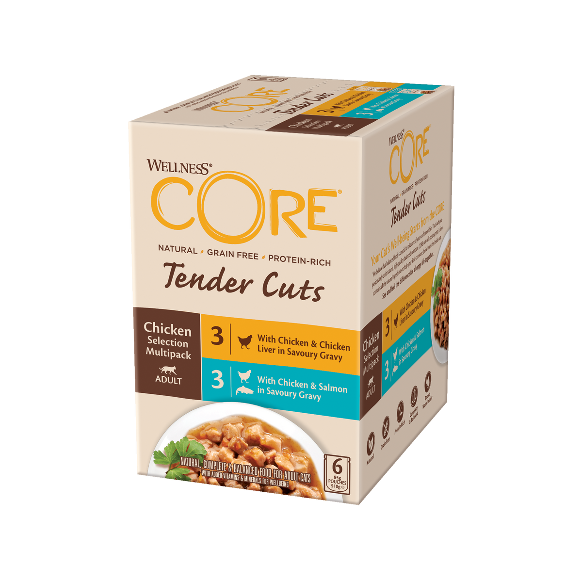WELLNESS CORE Tender Cuts Multipack Chat Sélection Poulet 6x85g