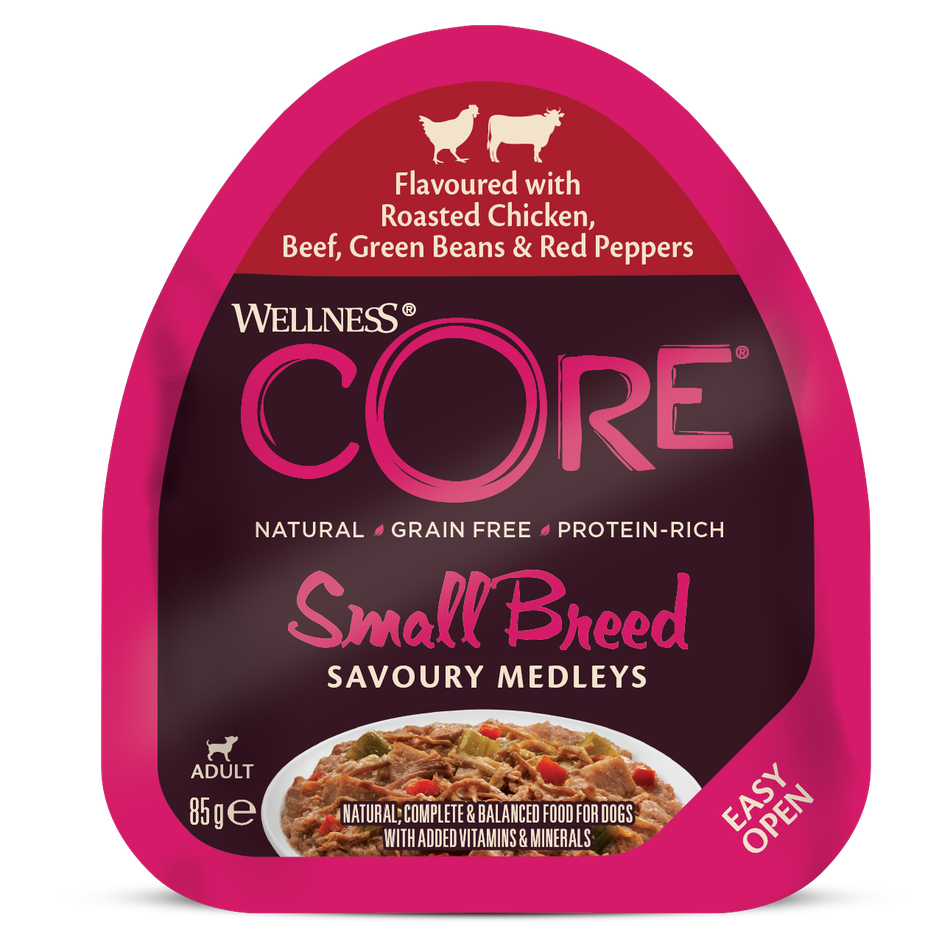 WELLNESS CORE Chien Savoury Medley Nourriture humide Poulet Boeuf Légumes 6x85g