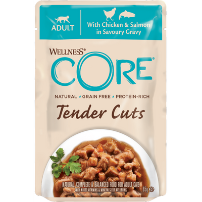 WELLNESS CORE Chat Tender Cuts Nourriture humide Poulet Saumon 85g