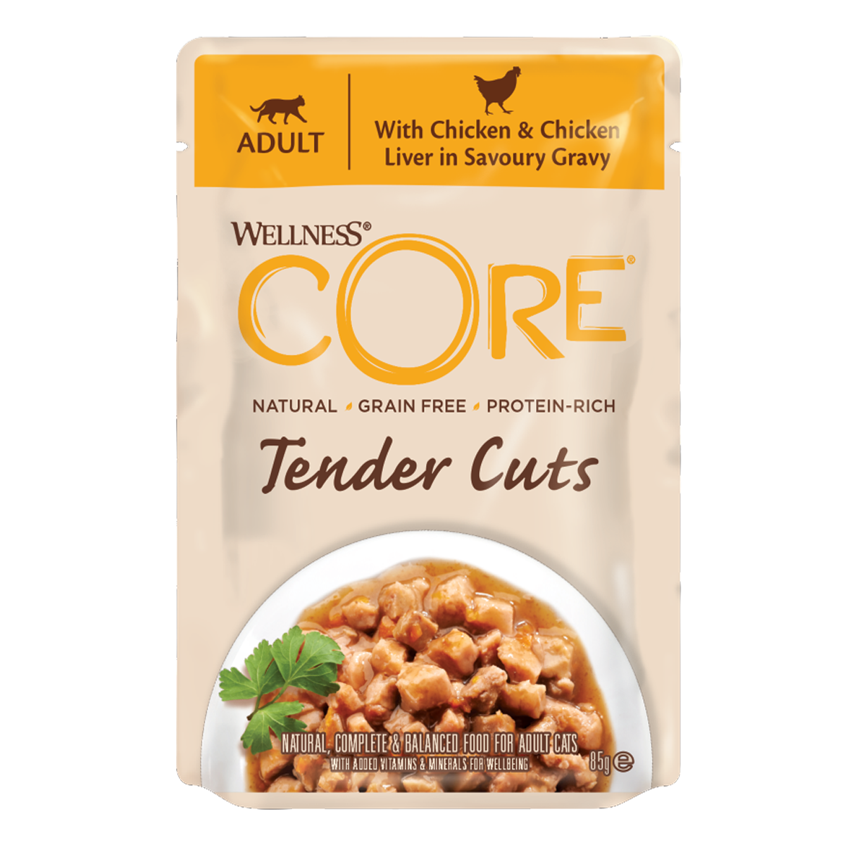 WELLNESS CORE Tender Cuts Chat Poulet et Foie de Poulet en Sauce 85g