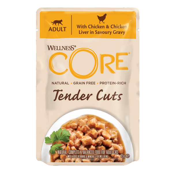 WELLNESS CORE Tender Cuts Chat Poulet et Foie de Poulet en Sauce 85g