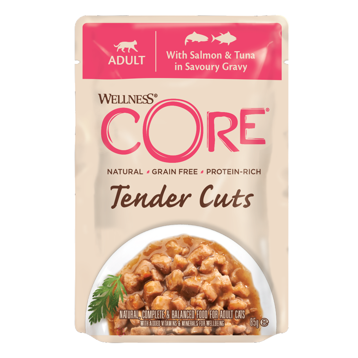WELLNESS CORE Tender Cuts Chat Saumon et Thon en Sauce 85g