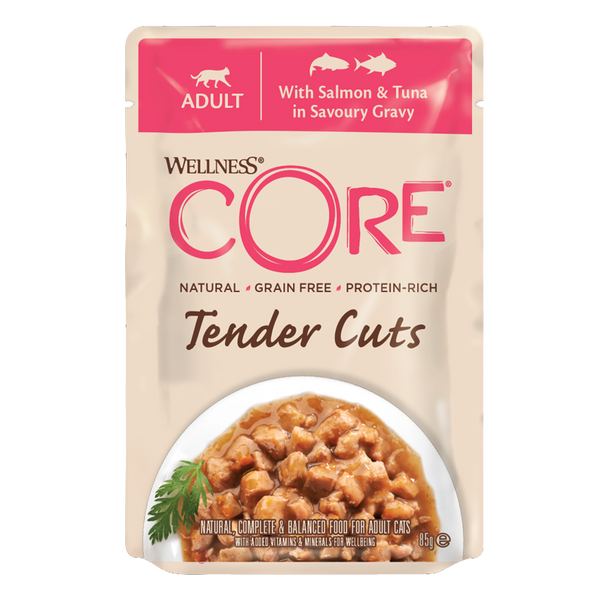 WELLNESS CORE Tender Cuts Chat Saumon et Thon en Sauce 85g