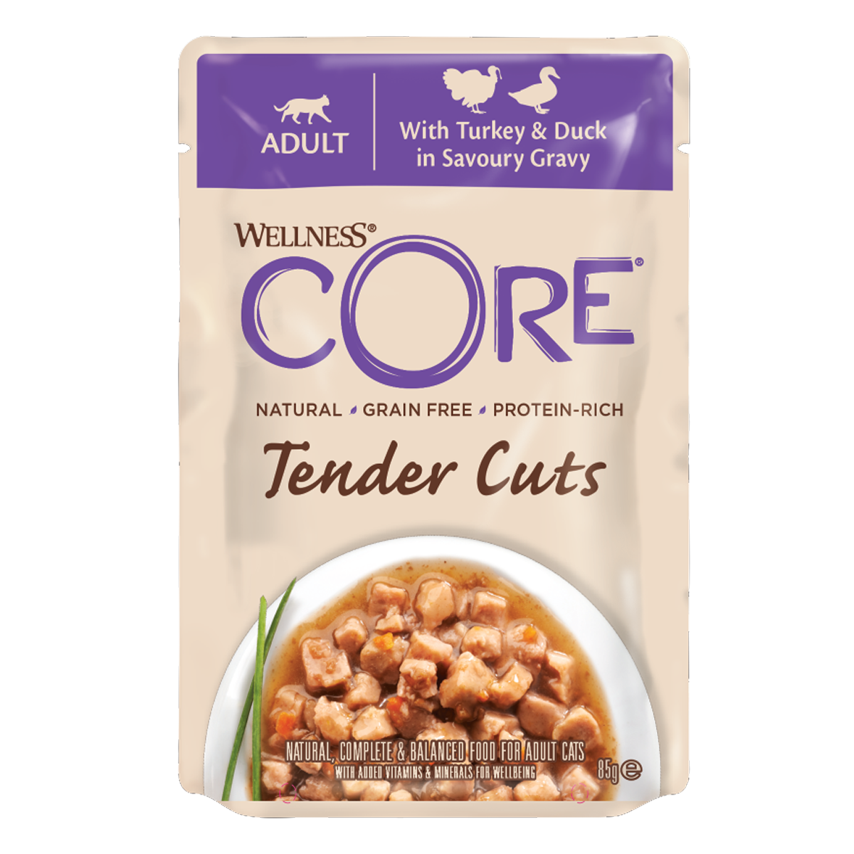 WELLNESS CORE Tender Cuts Chat Dinde et Canard en Sauce 85g