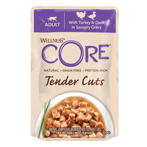 WELLNESS CORE Tender Cuts Chat Dinde et Canard en Sauce 85g