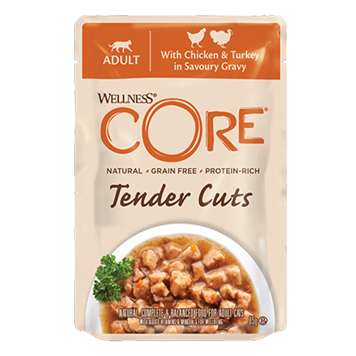 WELLNESS CORE Tender Cuts Chat Poulet et Dinde en Sauce 85g