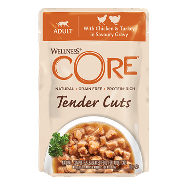 WELLNESS CORE Tender Cuts Chat Poulet et Dinde en Sauce 85g