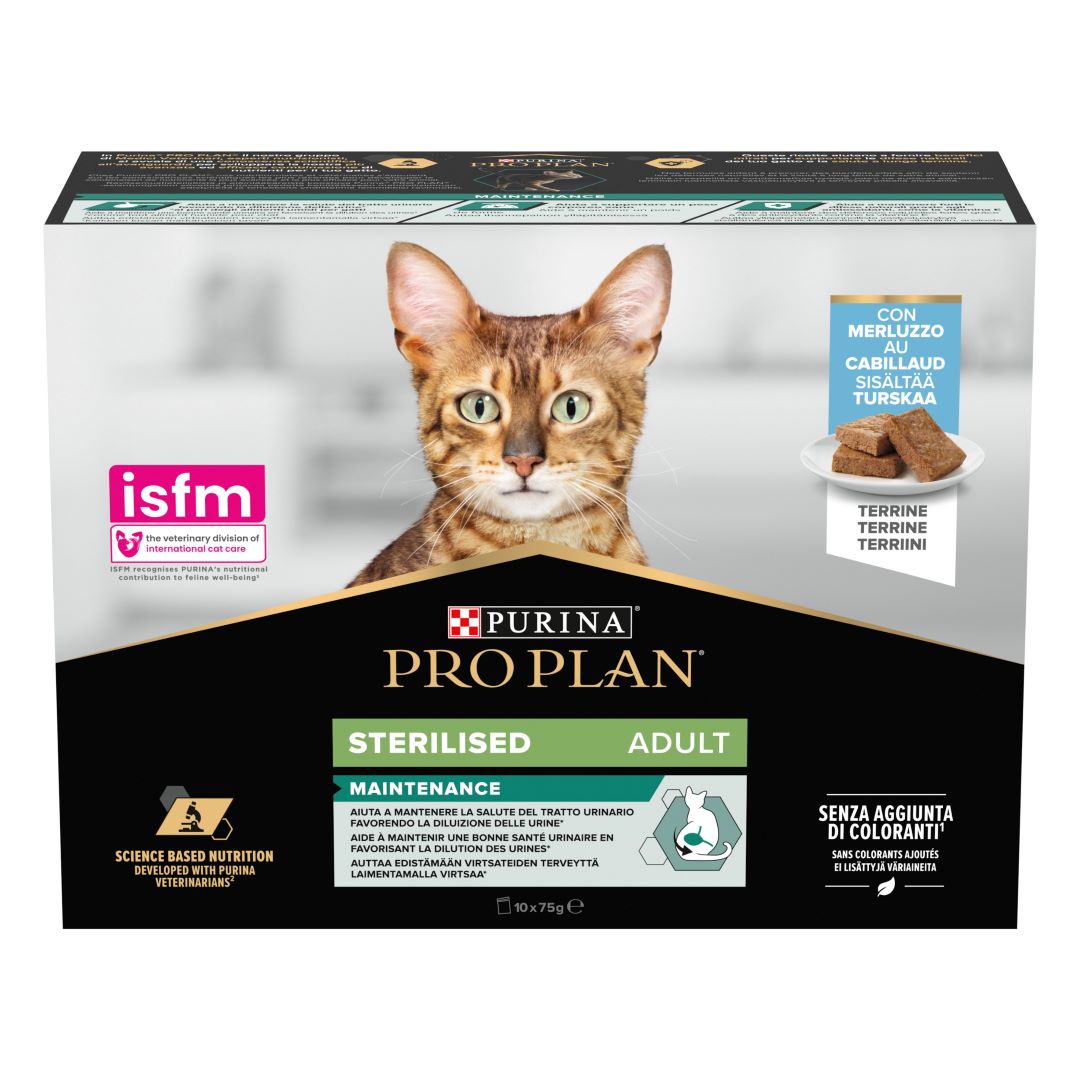 PURINA PRO PLAN Sterilised Terrine au Cabillaud pour Chat Stérilisé 10x75g
