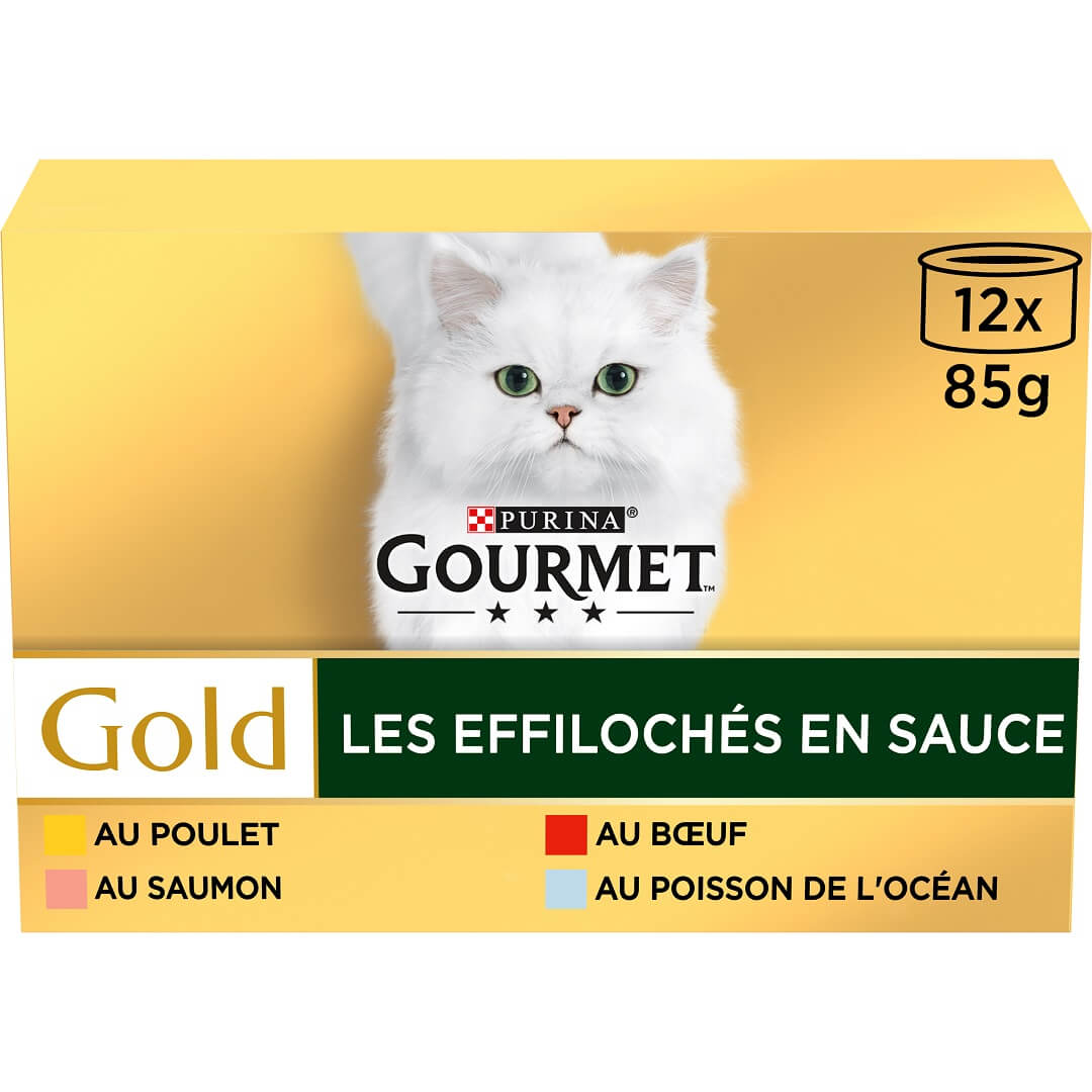 GOURMET Gold Les Effilochés en Sauce pour Chat 4 Recettes 12x85g