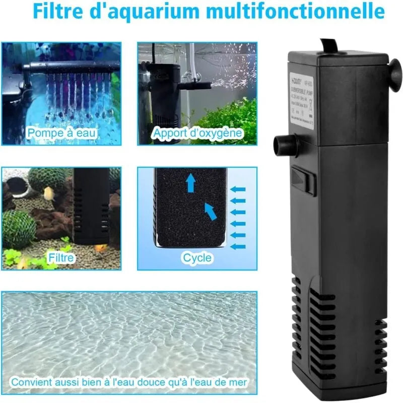 LAROY Filtre Interne avec Éponges pour Aquarium jusqu'à 100L