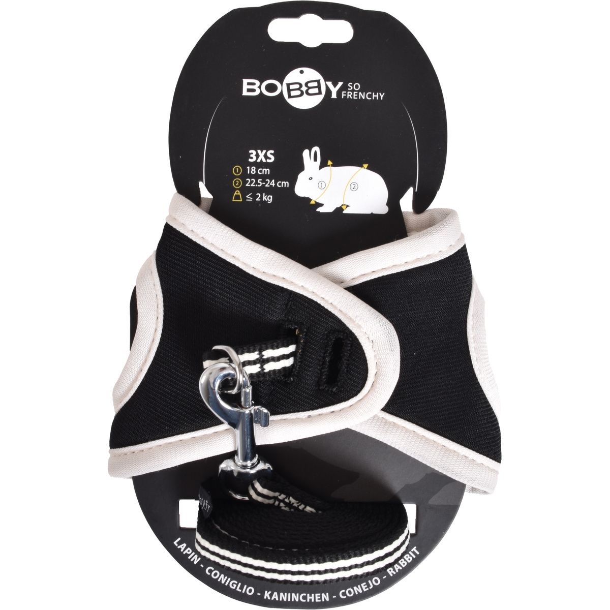 BOBBY Pack Rongeur Harnais + Laisse Stripe Noir Taille 2XS
