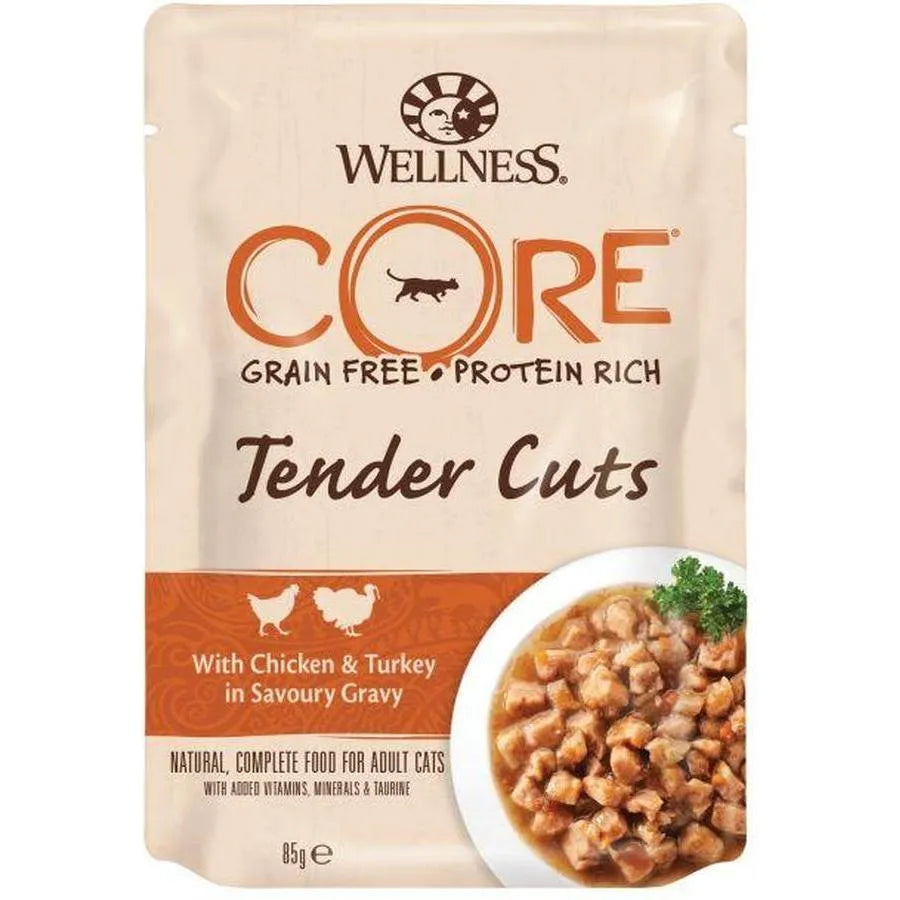 WELLNESS CORE Tender Cuts Nourriture humide pour chat Poulet et Foie de Poulet 85g