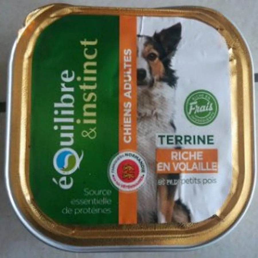 EQUILIBRE & INSTINCT Terrine pour chien adulte Poulet BIO 300g