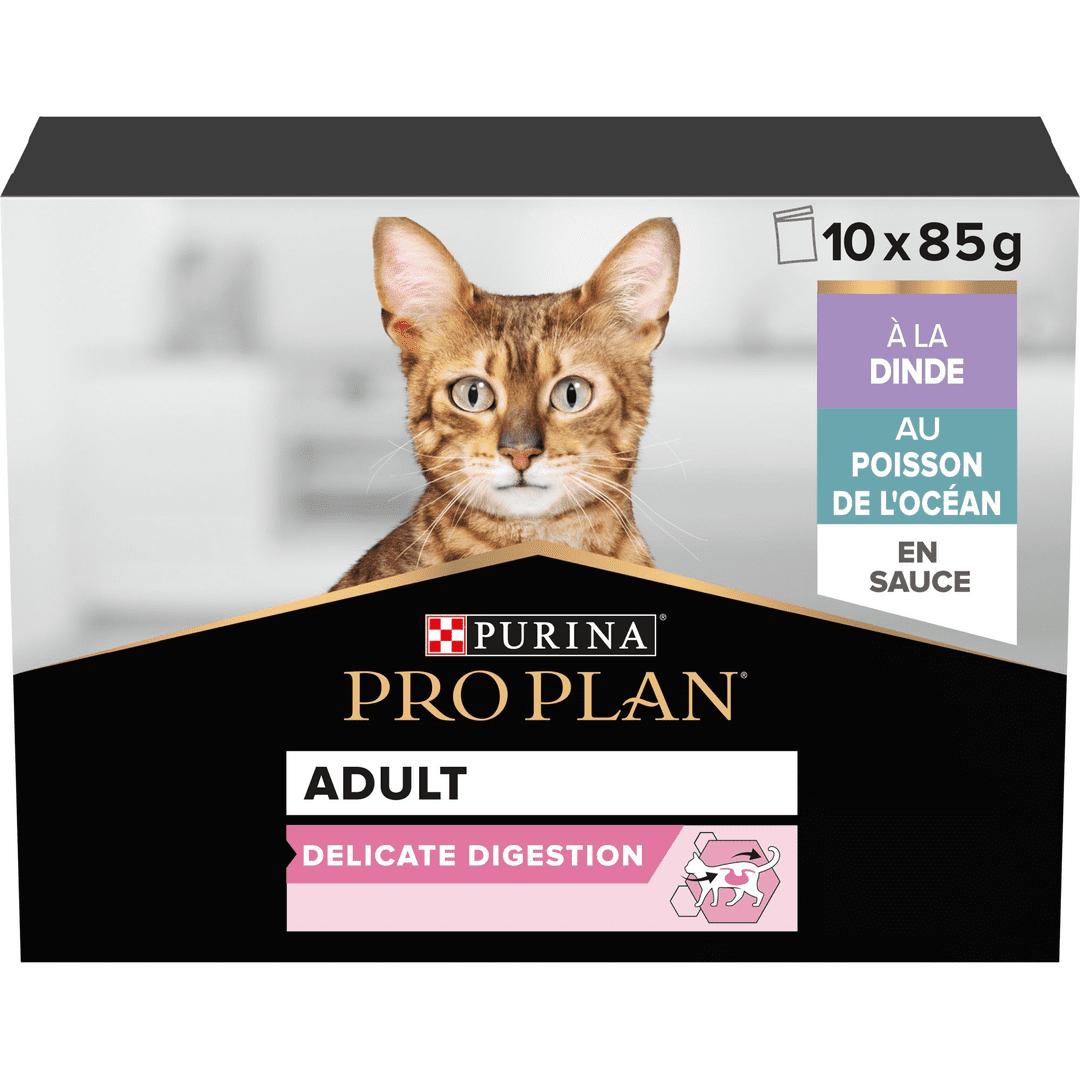 PURINA PRO PLAN Delicate Digestion Dinde et Poisson de l'Océan en Sauce pour Chat 10x85g