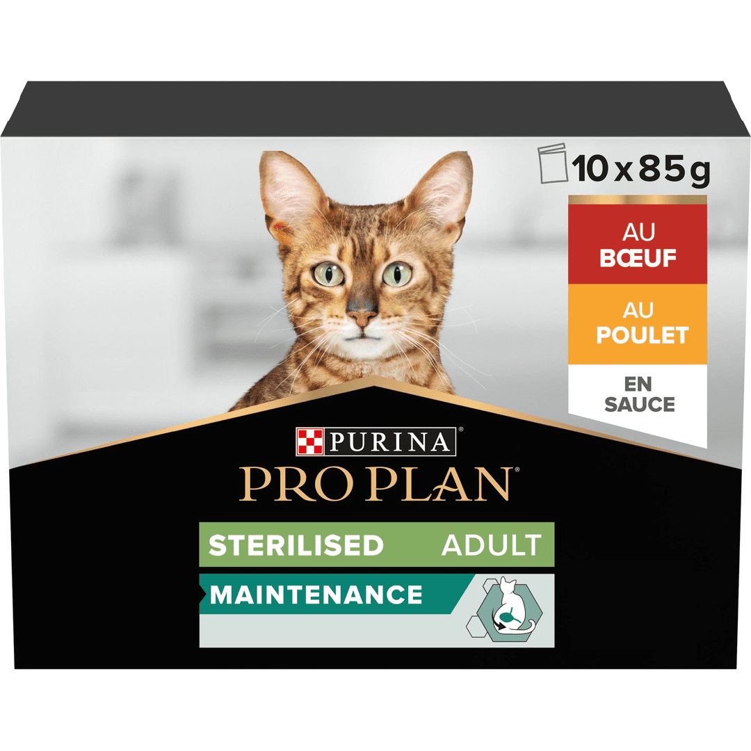PRO PLAN Sterilised Adult Maintenance Chat Multivariété Bœuf et Poulet 10x85g