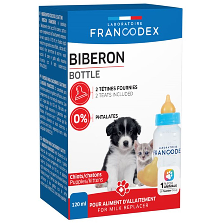FRANCODEX Biberon Chiot et Chaton 120ml + 2 Tétines