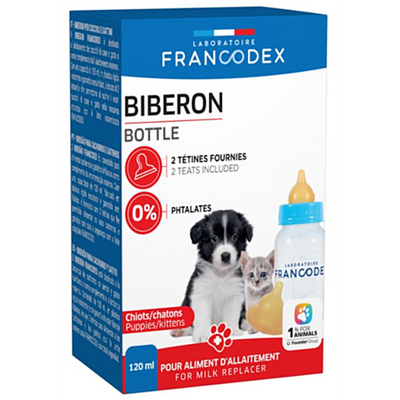 FRANCODEX Biberon Chiot et Chaton 120ml + 2 Tétines