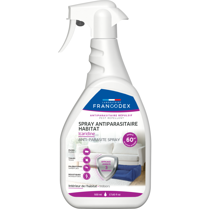 FRANCODEX Spray Antiparasitaire Répulsif Habitat Chiens et Chats 500ml