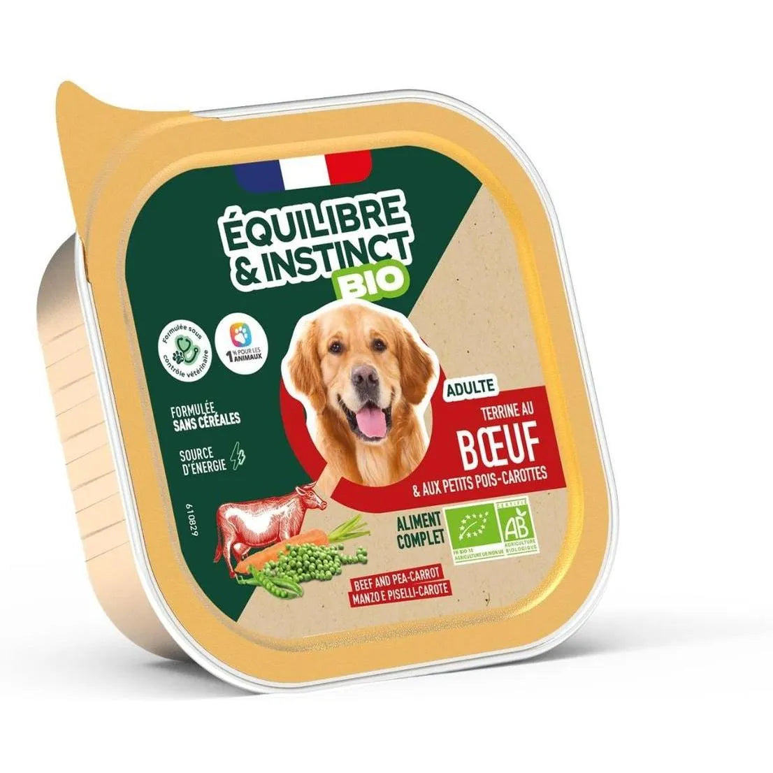 EQUILIBRE & INSTINCT Terrine pour chien adulte boeuf BIO 300g