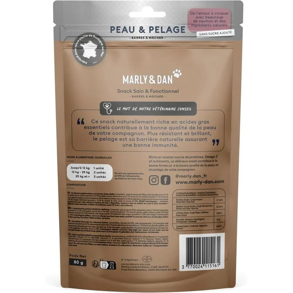 MARLY ET DAN Barres à mâcher Peau et Pelage Chien 80g