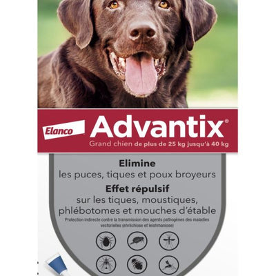 ELANCO Advantix Pipettes Antiparasitaires Grand Chien 25-40kg 6x4ml