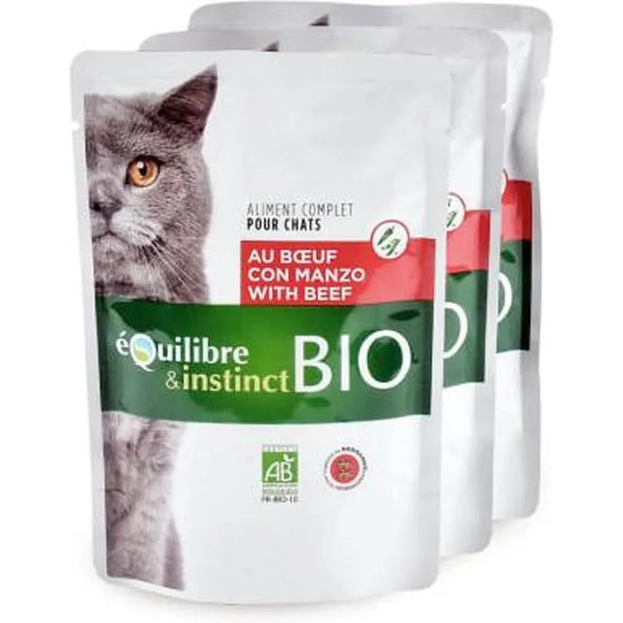 EQUILIBRE & INSTINCT Emincés pour chat au boeuf légumes BIO 100g