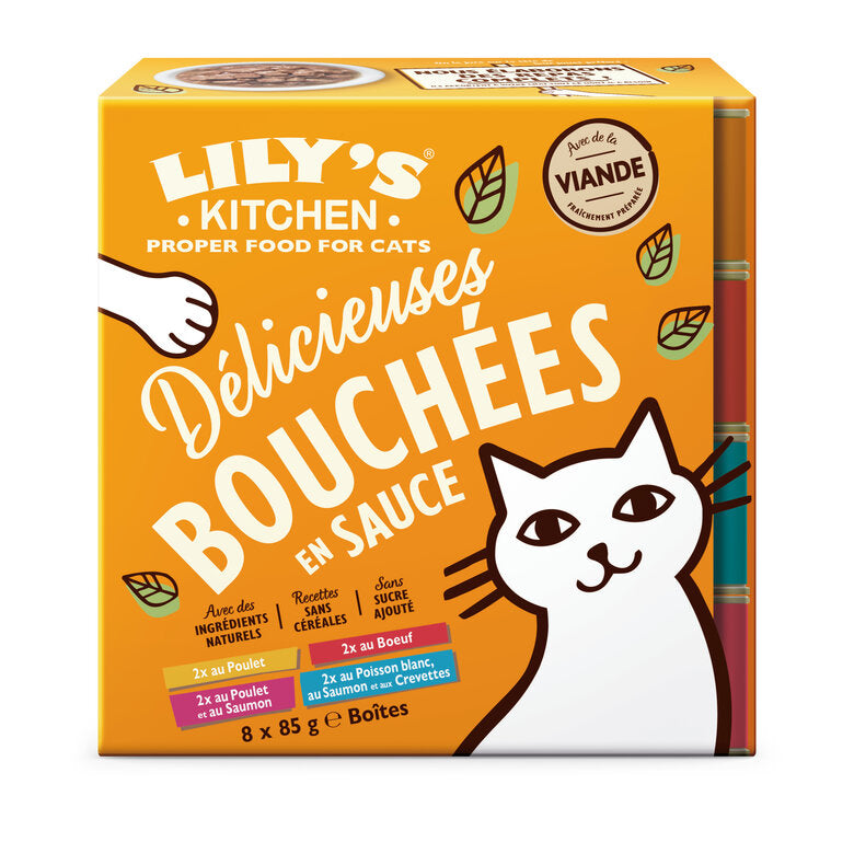 Adulte Bouchées en Sauce Multipack 4 Saveurs Poulet Poisson Blanc Boeuf Saumon Crevettes 4x85g