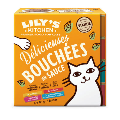Adulte Bouchées en Sauce Multipack 4 Saveurs Poulet Poisson Blanc Boeuf Saumon Crevettes 4x85g