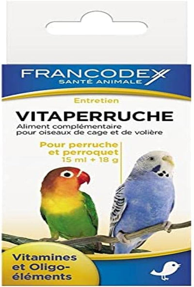 FRANCODEX Vitaperruche Complément Alimentaire pour Perruches et Perroquets 6x18g + 15ml