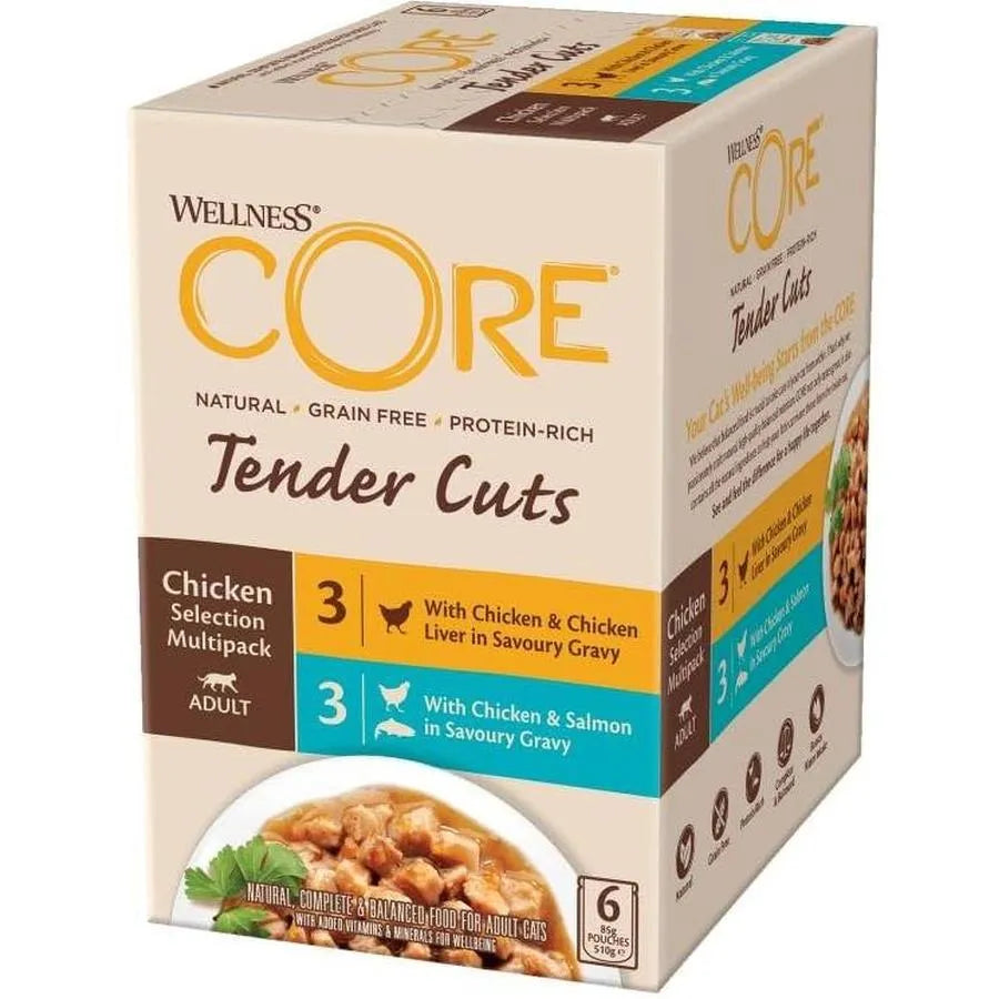 WELLNESS CORE Tender Cuts Nourriture humide pour chat Poulet et Foie de Poulet 85g