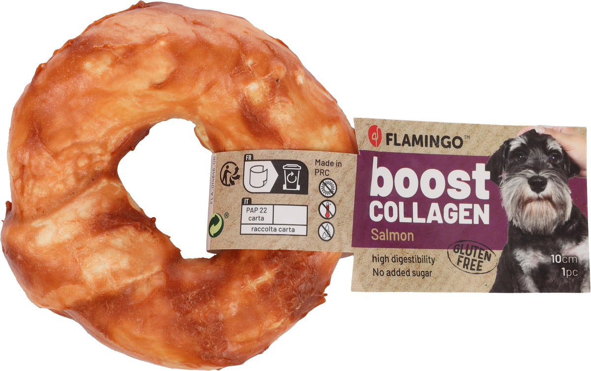 FLAMINGO Donut de Collagène et Saumon Friandise pour Chien 10cm