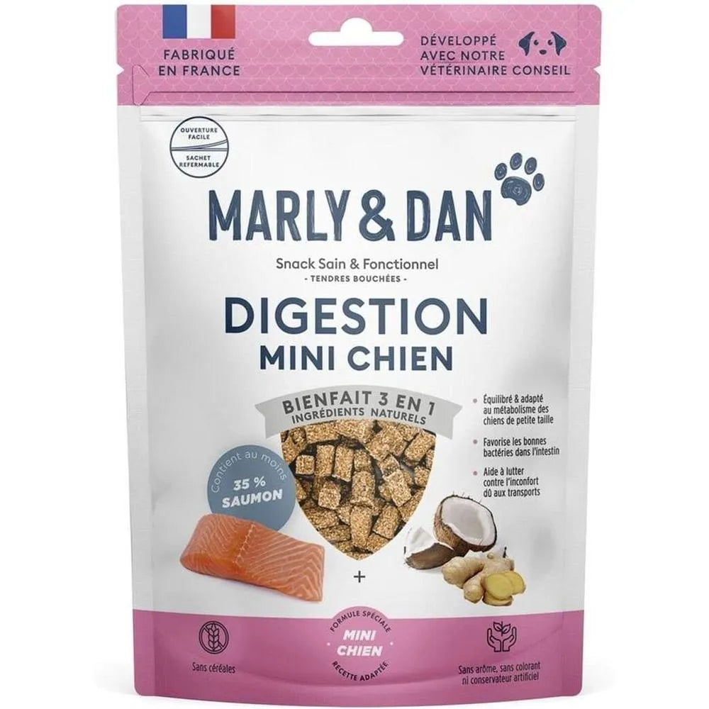 MARLY ET DAN Tendres bouchées Digestion Mini Chien Saumon Sans Céréales 50g