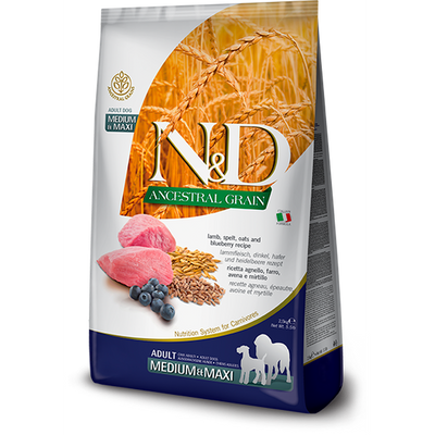 FARMINA N&D Ancestral Grain Adult Medium & Maxi Agneau et Myrtilles 12kg