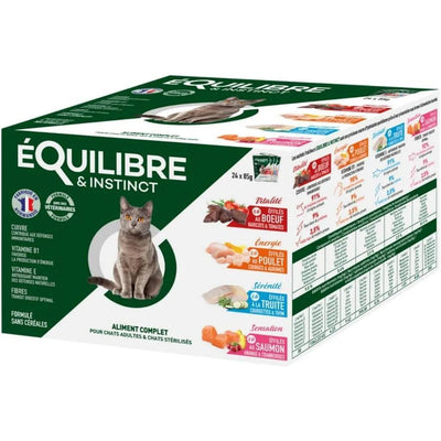 EQUILIBRE & INSTINCT Effilés pour chat stérilisé Multipack 4 saveurs 24x85g