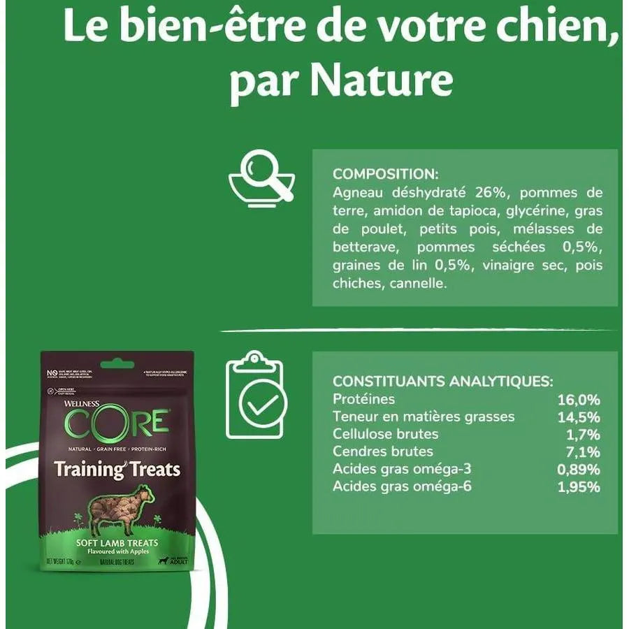 WELLNESS CORE Training Treats Agneau & Pommes Friandises Moelleuses pour Chien 170g