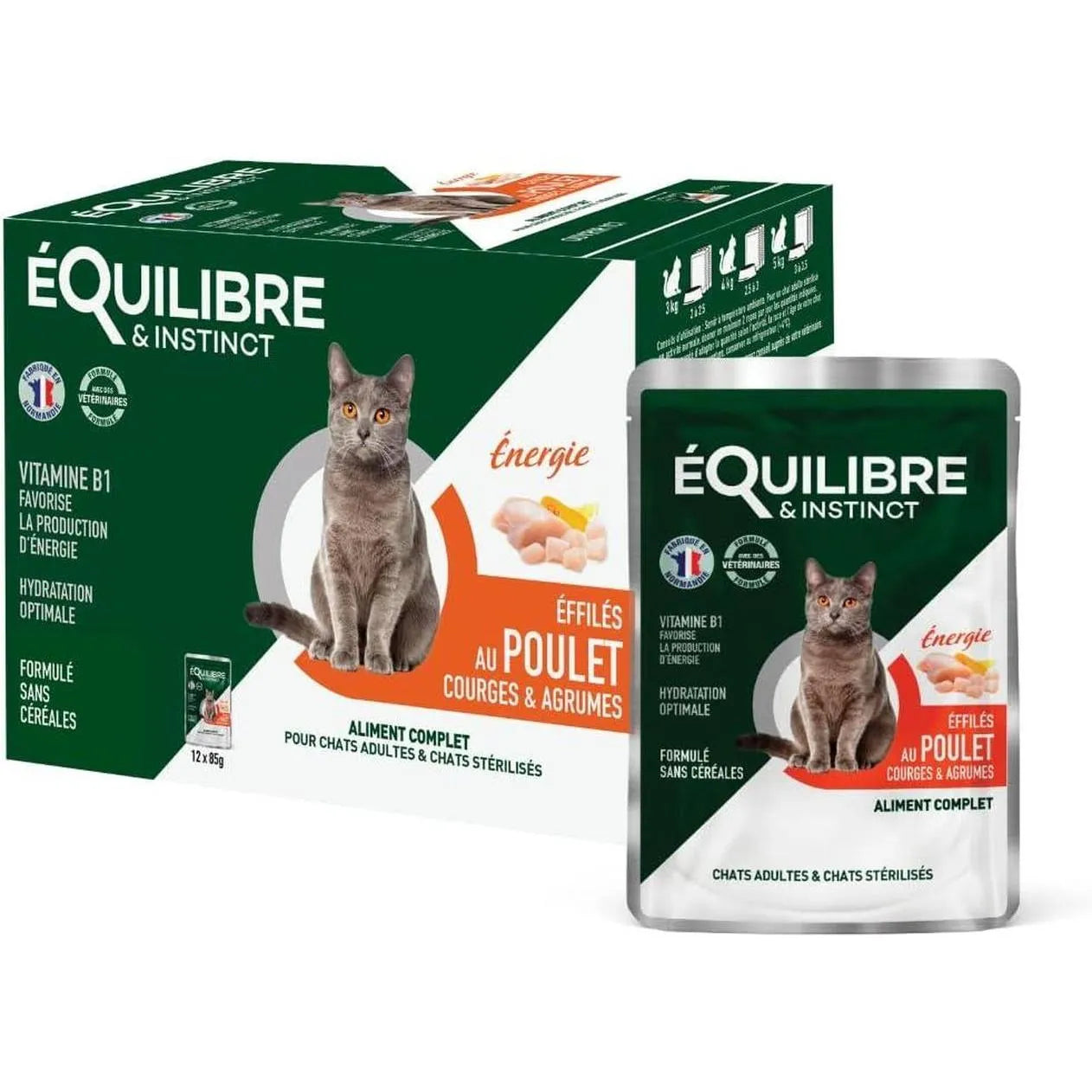 EQUILIBRE & INSTINCT Effilés énergie chat stérilisé au poulet, courges, agrumes 12x85g