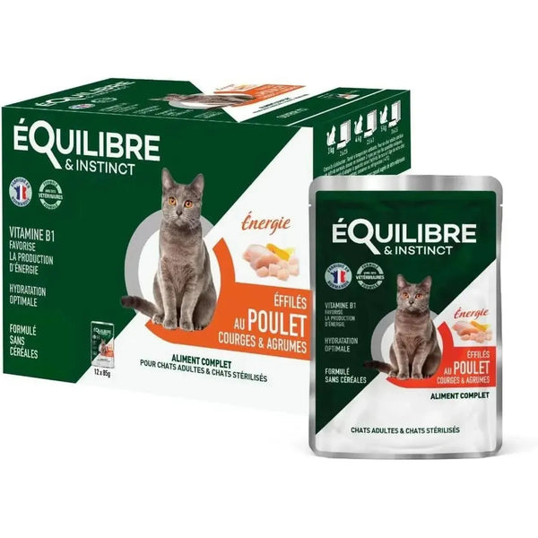 EQUILIBRE & INSTINCT Effilés énergie chat stérilisé au poulet, courges, agrumes 12x85g