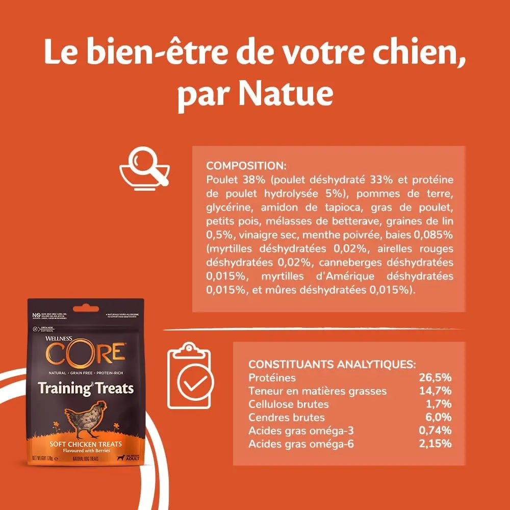 WELLNESS CORE Training Treats Poulet & Baies 170g