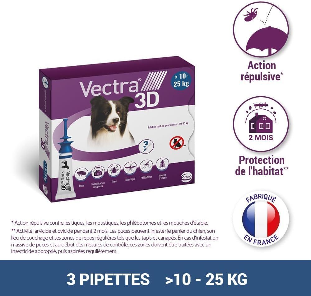 VECTRA 3D Solution Spot-on pour Chiens 10–25 kg 3 pipettes