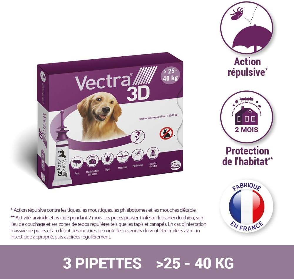 VECTRA 3D Solution Spot-on pour Chiens 25–40 kg 3 pipettes