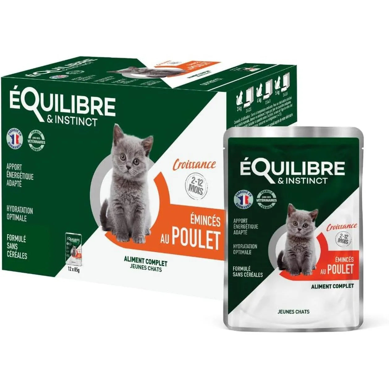 EQUILIBRE & INSTINCT Emincés Croissance pour Chat Junior au Poulet 12x85g