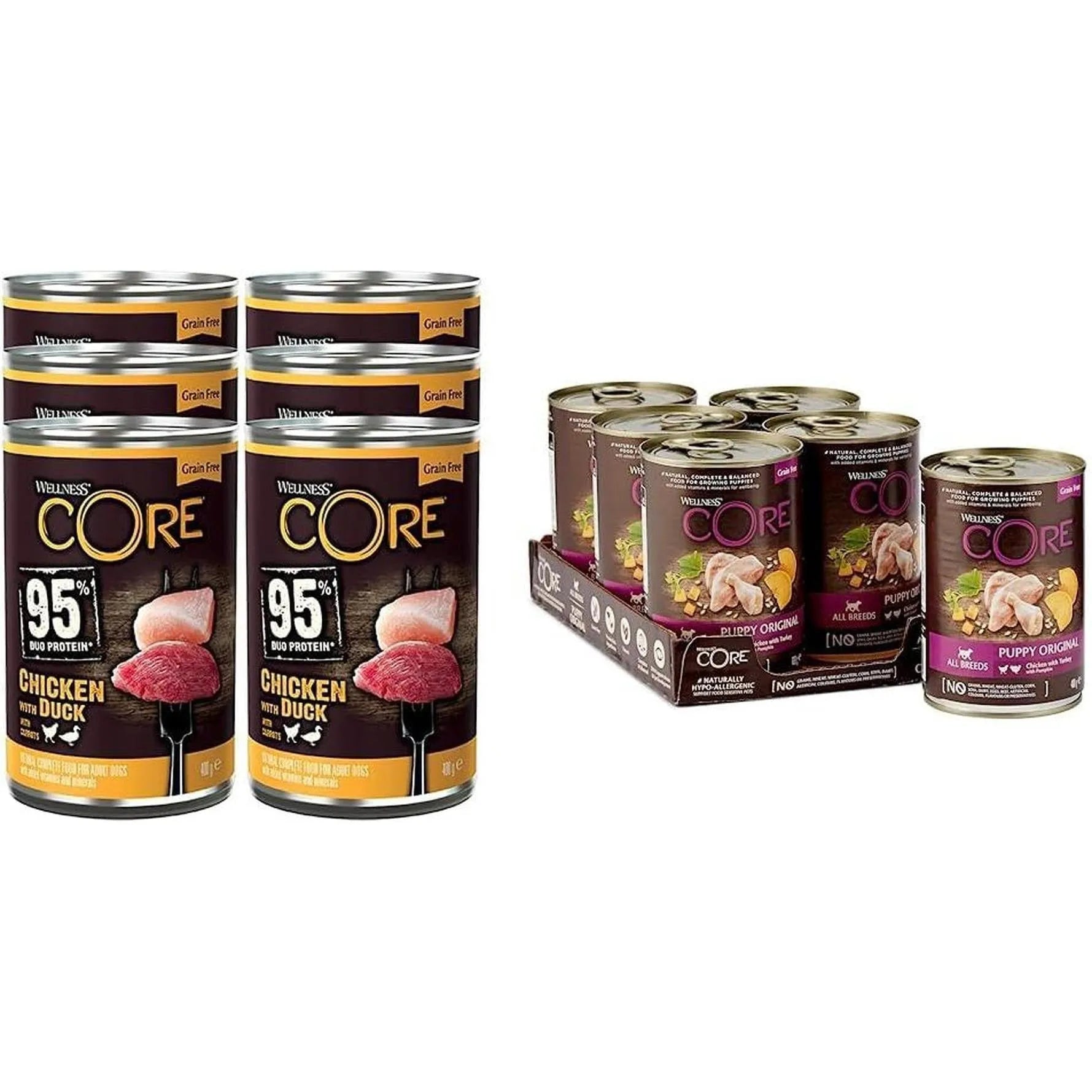 WELLNESS CORE Chien Savoury Medley Nourriture humide Canard Poulet Légumes 6x85g