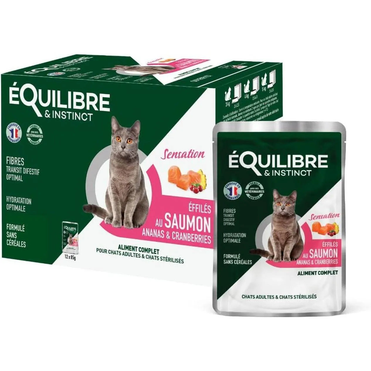 EQUILIBRE & INSTINCT Effilés Sensation Chat Stérilisé Saumon Ananas Cranberries 12x85g