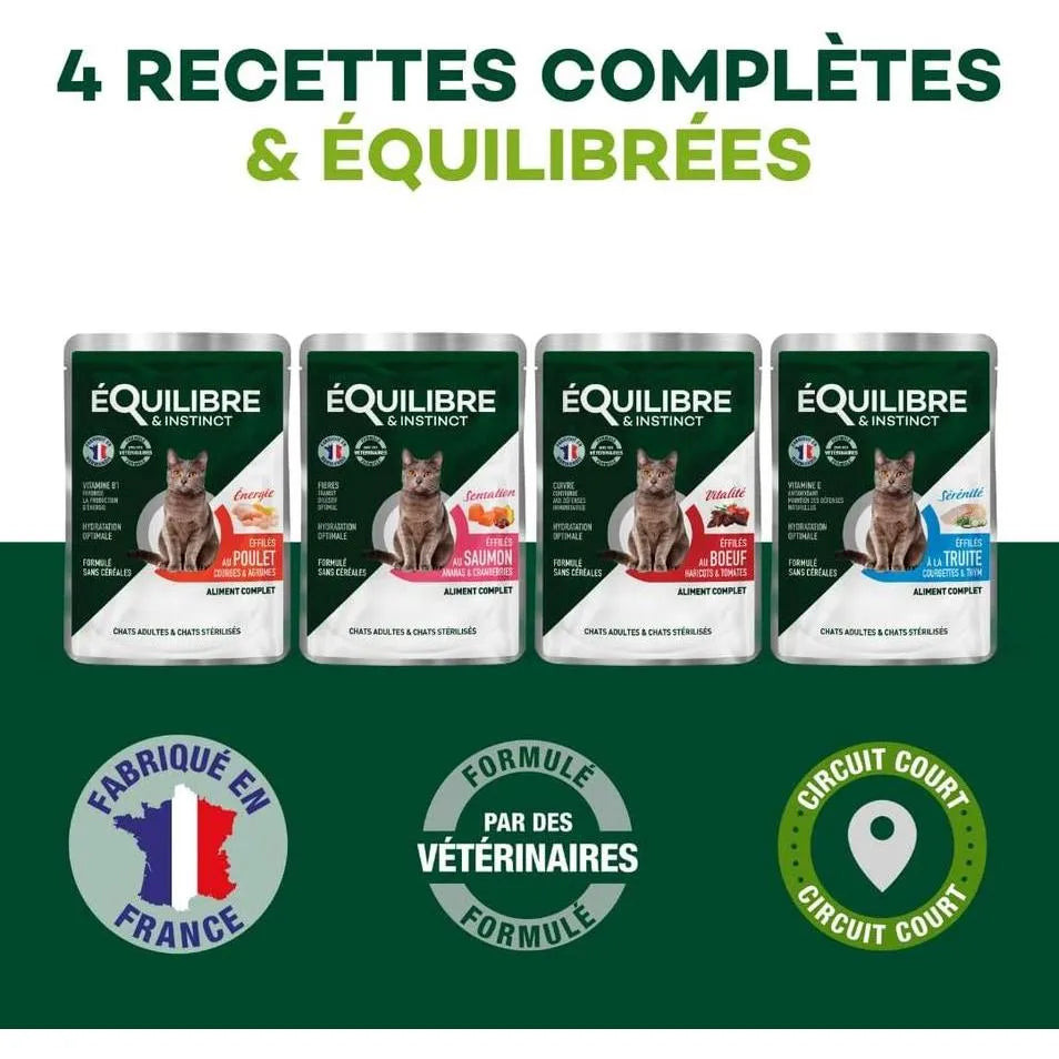 EQUILIBRE & INSTINCT Effilés pour chat stérilisé Multipack 4 saveurs 24x85g