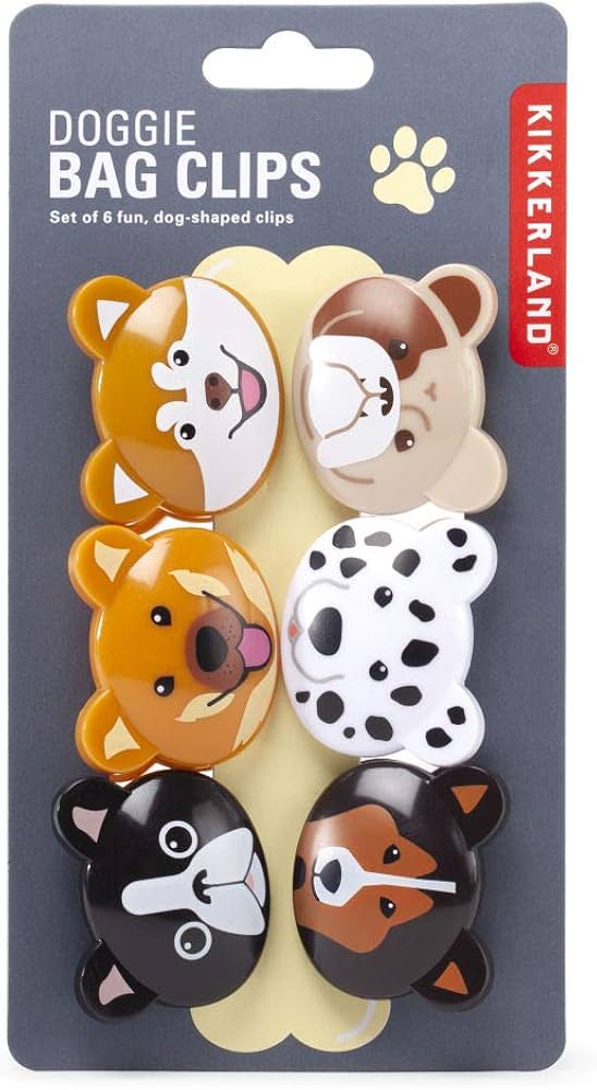 KIKKERLAND Doggie Bag Clips Set de 6 pinces à sachets chiens saucisses