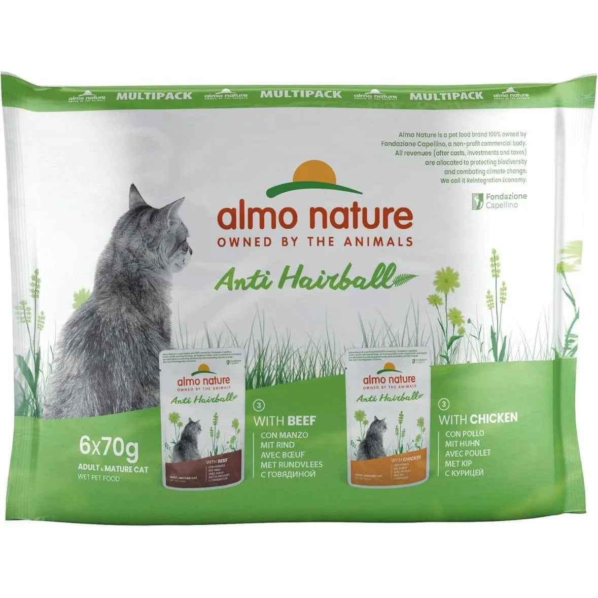 ALMO NATURE Holistic Fonctionnel Anti-Hairball Bœuf / Poulet 6 x 70g
