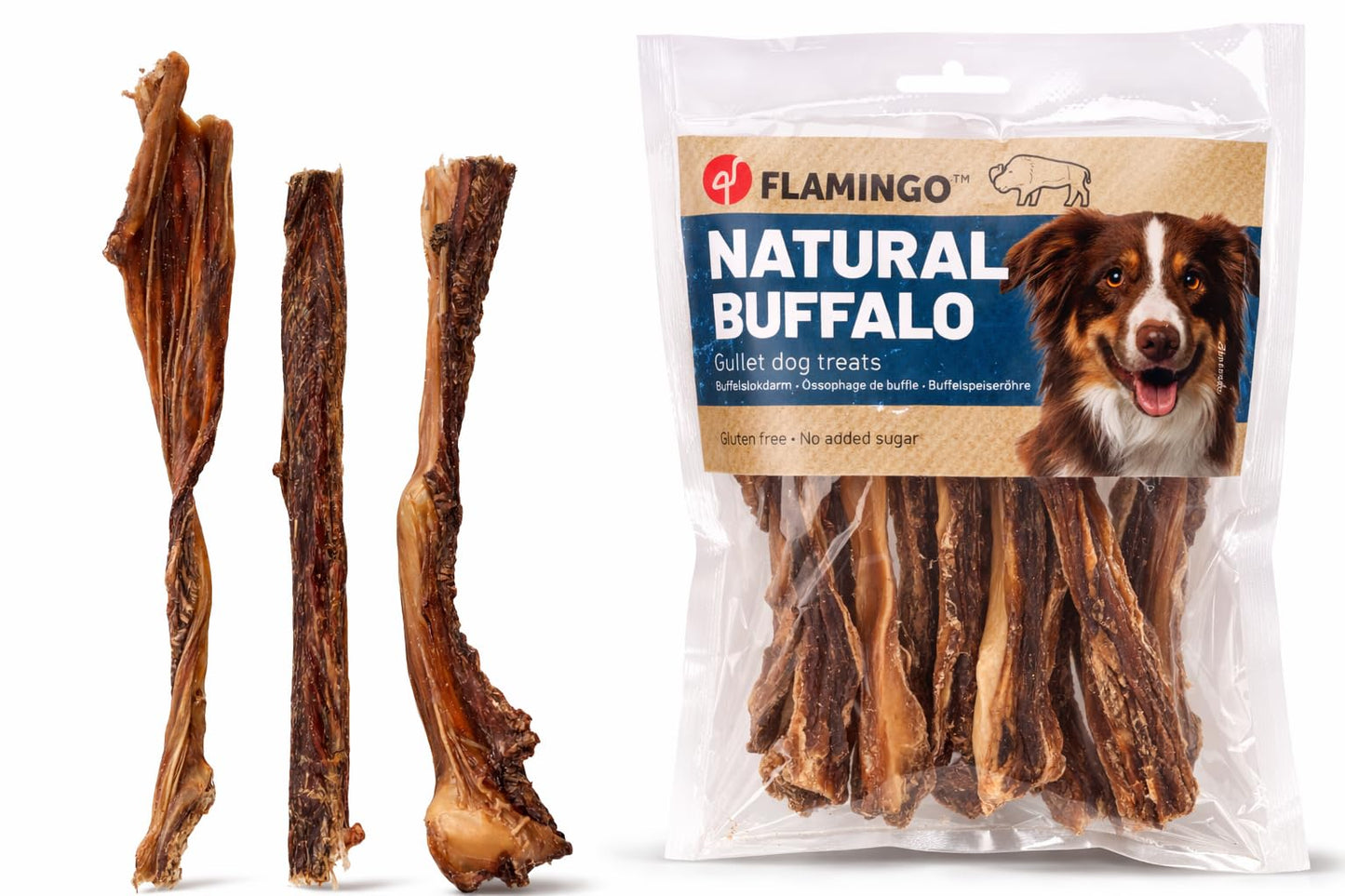 FLAMINGO Oesophage de Buffle Plat Friandise Naturelle Séchée Chien 500g