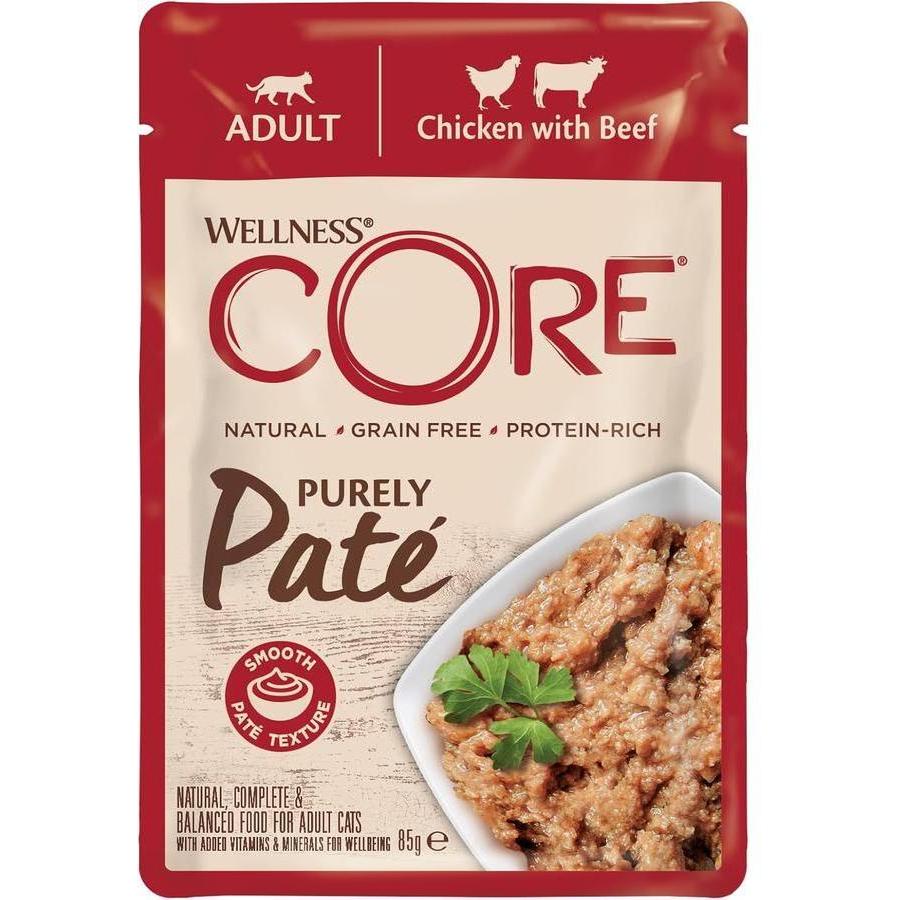 WELLNESS CORE Purely Paté Nourriture humide pour Chat Poulet Boeuf 24x85g