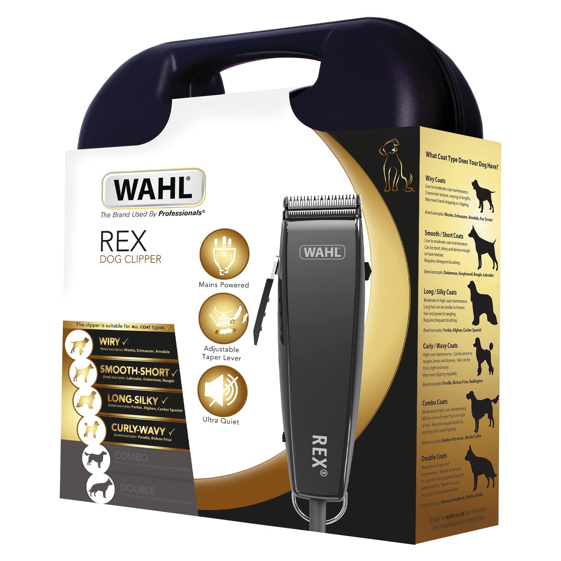 WAHL Rex 1230-0477 Tondeuse Professionnelle pour Chiens et Chats Filaire Silencieuse 60 dB