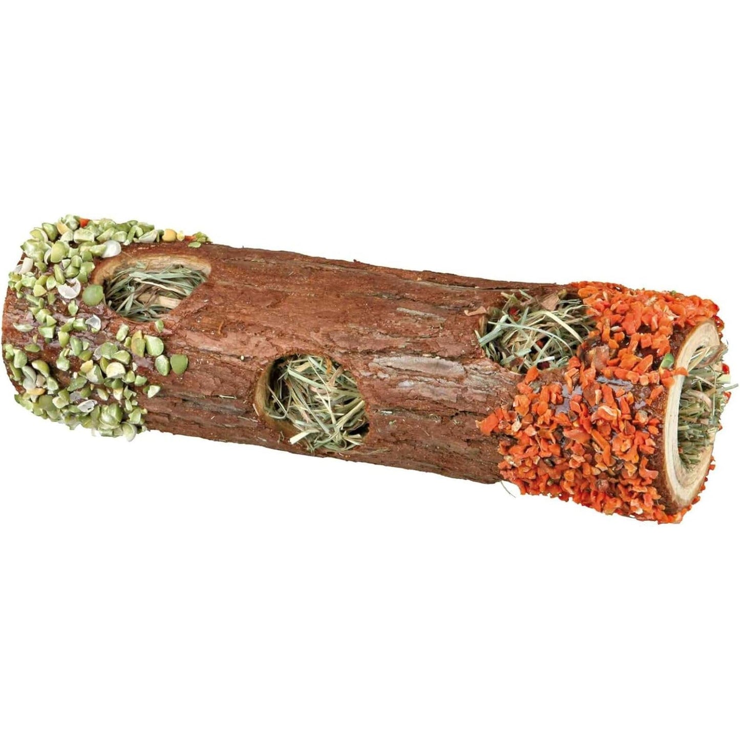 TRIXIE 2x Tube Tunnel en Bois d'Ecorce avec Foin Fleurs d'Hibiscus Carotte Pois 20cm 25g
